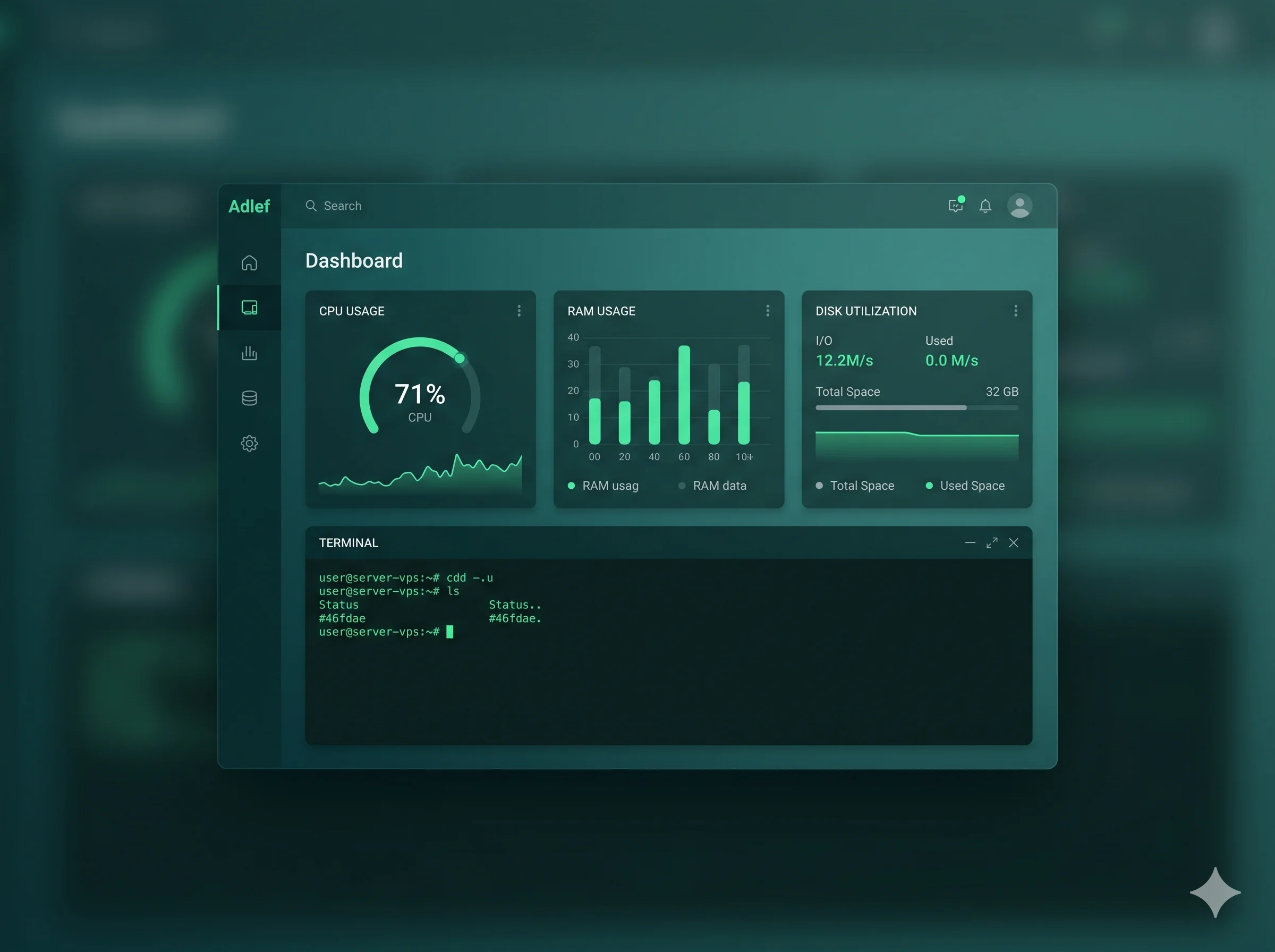 VPS server dashboard and terminal