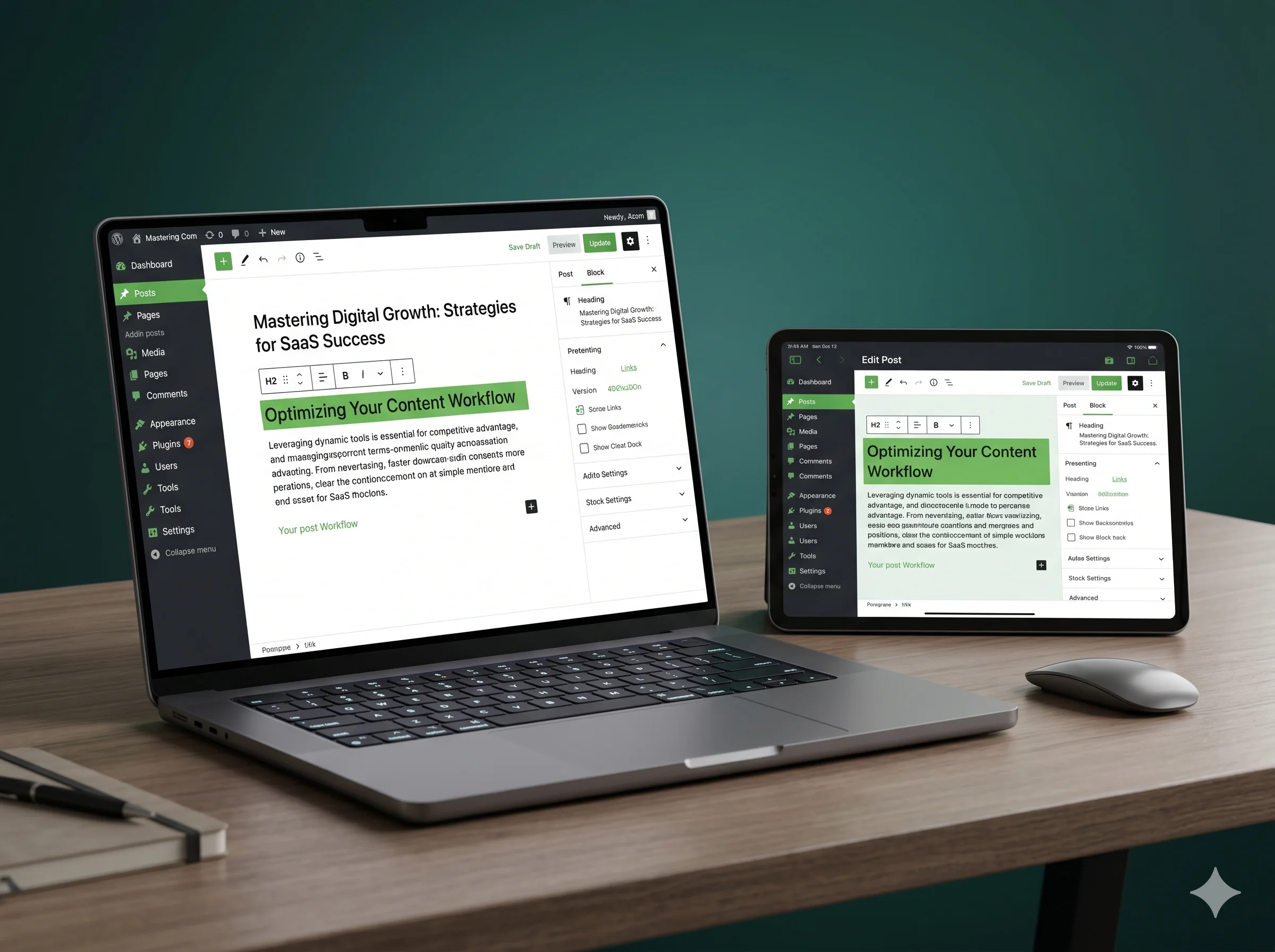 WordPress dashboard and site editor